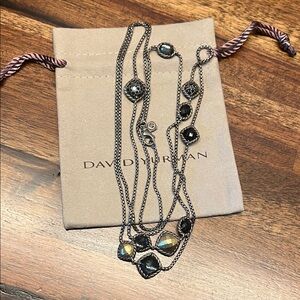 David Yurman Chatelaine Diamond, onyx and gold station necklace